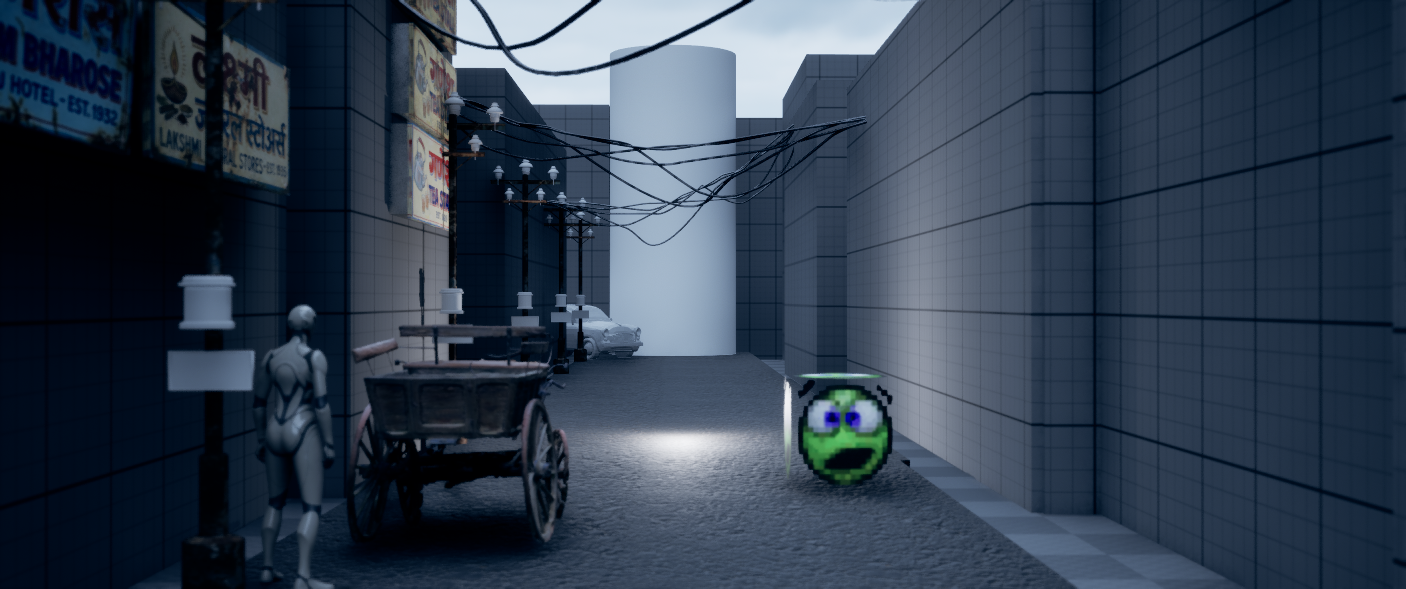 Electric poles and cable tangle added, bullock cart in foreground