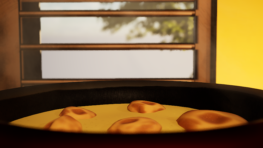 Food frying in kadai with window light