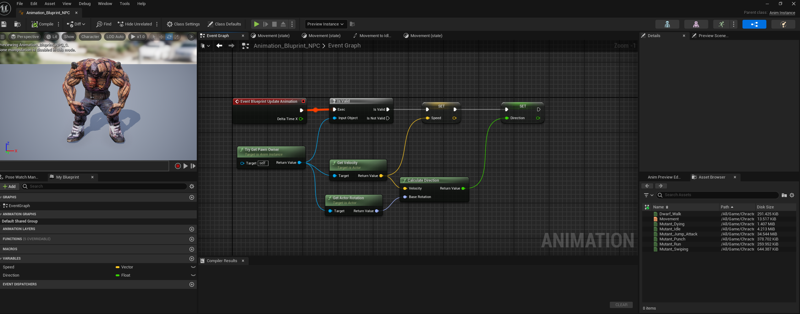 Animation Blueprint — speed and direction logic