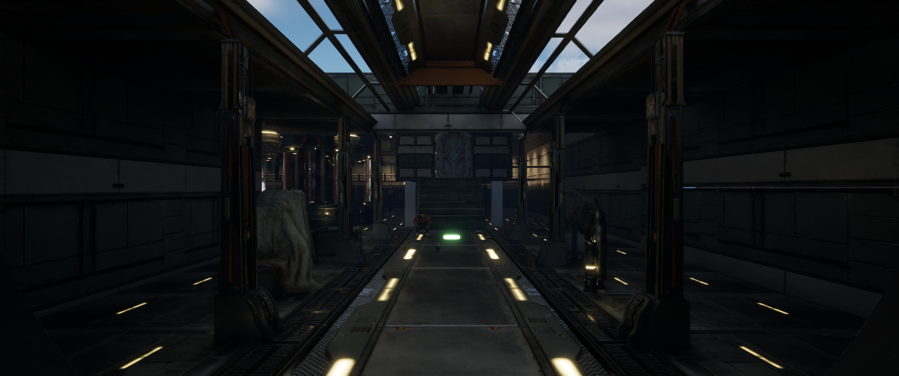 Symmetrical sci-fi corridor