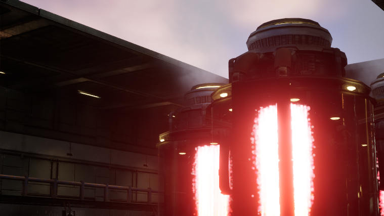 Central reactor core with red vertical light